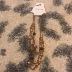 Sonoma  brown and tan 3 chain beaded necklace
